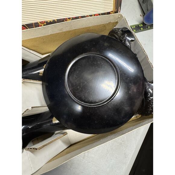 Vintage Fujian Lacquer Ware Asian Hand Painted Set 2 Vases 1 Plate In Box Papers - Picture 11 of 16